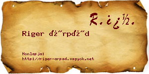 Riger Árpád névjegykártya
